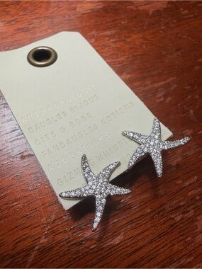 Anthropologie Crystal Starfish Earrings - Silver